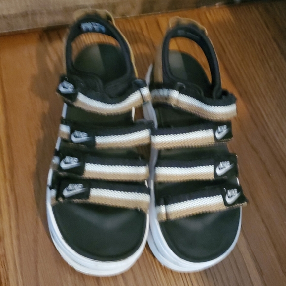 Nike Icon Classic Black Gold White Platform Sandals Shoes Women's Size 7 DH0224 - Picture 8 of 14